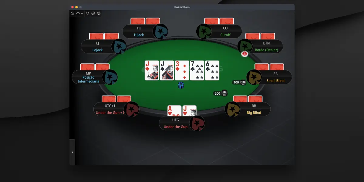 Mesa de poker online do PokerStars mostrando a quarta rodada de apostas, o river