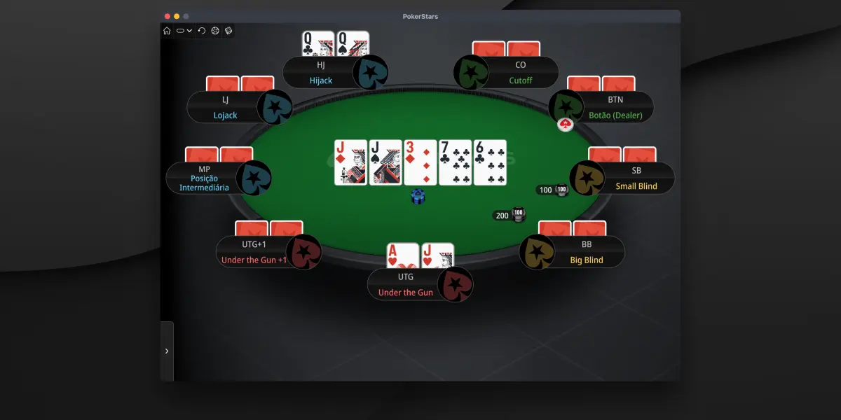 Mesa de poker online do PokerStars mostrando 2 jogadores no showdown
