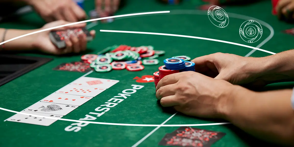 Jogador de poker indo all-in durante um torneio com knockout progressivo, enfatizando a ação gerada pelo bounty.
